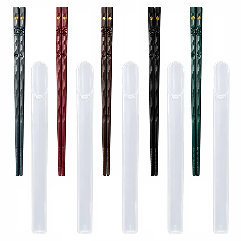 5 Pairs Fiberglass Multicolor Dark Color Chopsticks Reusable Non-Slip Lightweight Chinese Japanese Korean Chopsticks Dishwasher Safe+Portable storage box with tableware