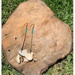 Turquoise Bead Bamboo Seashell Dangle Earrings