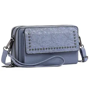 Crossbody Bags for Women Small Leather Cell Phone Wallet Wristlet Purse with Zip Around 2 Strap