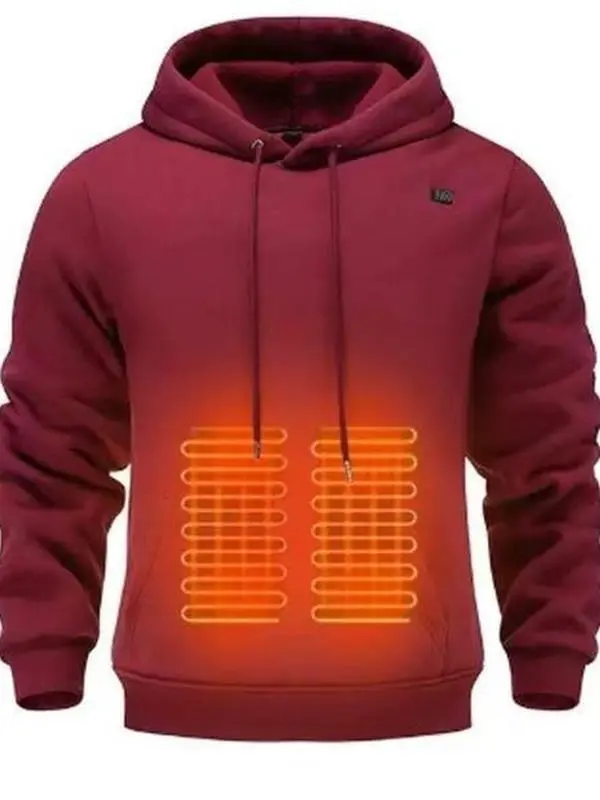 Men's USB-Powered Heated Sweatshirt with 5-Zone Heat, Fitted High-Neck Polyester-Cotton Longsleeve, 3 Temp Settings, Longsleeves, Tops, Garment