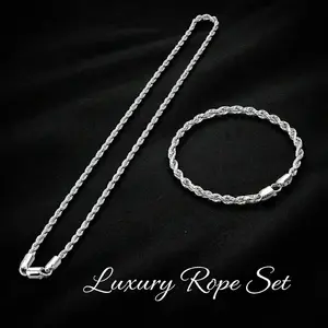 925 Silver Plated Rope Torch Style Set Bracelet 8" / Chain 22" All Occasions Gift