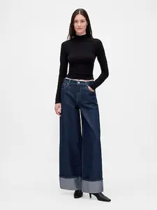 GAP Mid Rise Metallic Cuffed Baggy Jeans