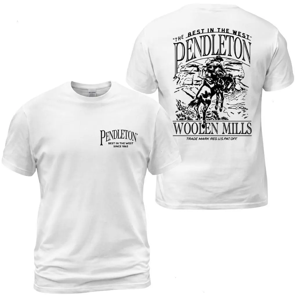 Pendleton Woolen Mills Cowboy T-Shirt, Western Horse Rider Graphic Tee With Best In The West Back Print, Front Chest Pendleton Logo Shirt, Ranch Rodeo Apparel Gift for Men and Women