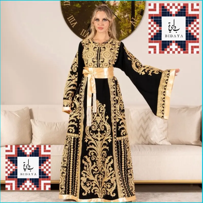 Women's Traditional Bidaya Embroidered Long-Sleeve Thobe Robe - Golden Black Queen Style, Intricate Gold Accents, Modest Islamic Abaya, Elegant Statement Clothes for Special Occasions - TikTok Shop Women's Traditional Bidaya Embroidered Long-Sleeve Thobe Robe - Golden Black Queen Style, Intricate Gold Accents, Modest Islamic Abaya, Elegant Statement Clothes for Special Occasions - TikTok Shop