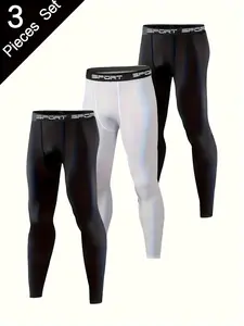 3-Pack Solid Color Athletic Pants - Soft Breathable Compression Tights in Black, White - All-Purpose Sportswear for Casual Wear, Lounging, Light Exercise Gym Fitness Leggings Gym Workout Leggings