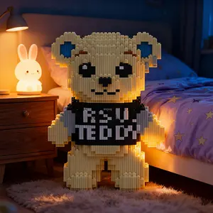 Standing Teddy Bear 3D Puzzle Blocks Creative Decoration, Birthday Halloween Valentine Christmas Gift, Home Decor DIY Crafts