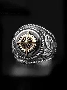 Men's Vintage Compass Design Ring, Fashion Jewelry for Party, Daily Clothing Decor, Trendy All-match & Exquisite Jewelry for Birthday Gift