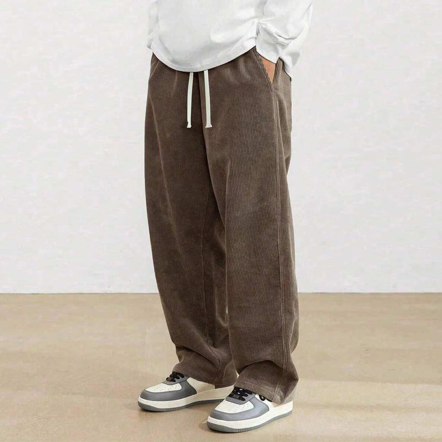Men’s vintage corduroy casual pants, loose straight-leg long trousers, new for spring/autumn
