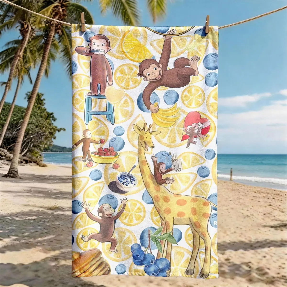 George & Giraffe Fruit Park Print Beach Towel, Oversized, Skin-Friendly, Absorbent, Quick-Dry, Perfect for Beach, Pool, Summer Outdoors