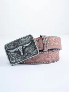 Women's Fashionable Western Cowboy Style Print Belt, Vintage Western Belt for Women & Girls, Fashion Belt for Party, Daily Clothing Decor, Trendy Exquisite Belt for Birthday Gift, Belt Buckle, Cowboy Waist Belt