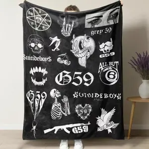 Suicideboys G59 Records Collage Fleece Blanket - Hip Hop Rap Themed Soft Cozy Throw with Iconic uicideboy & Grey59 Graphics, Perfect for Fans, Couch, Bed, and Gift,Multifunctional gift