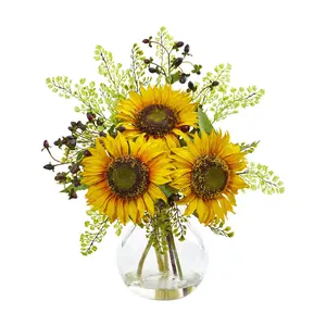 Nearly Natural Sunflower Artificial Arrangementin Vase