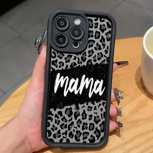 Phone case for iPhone 16 Pro Max 15 Plus 14 13 12 11 Western MAMA Letter Leopard Print Pattern Shockproof Silicone TPU Bumper Drop Protection Cover 147
