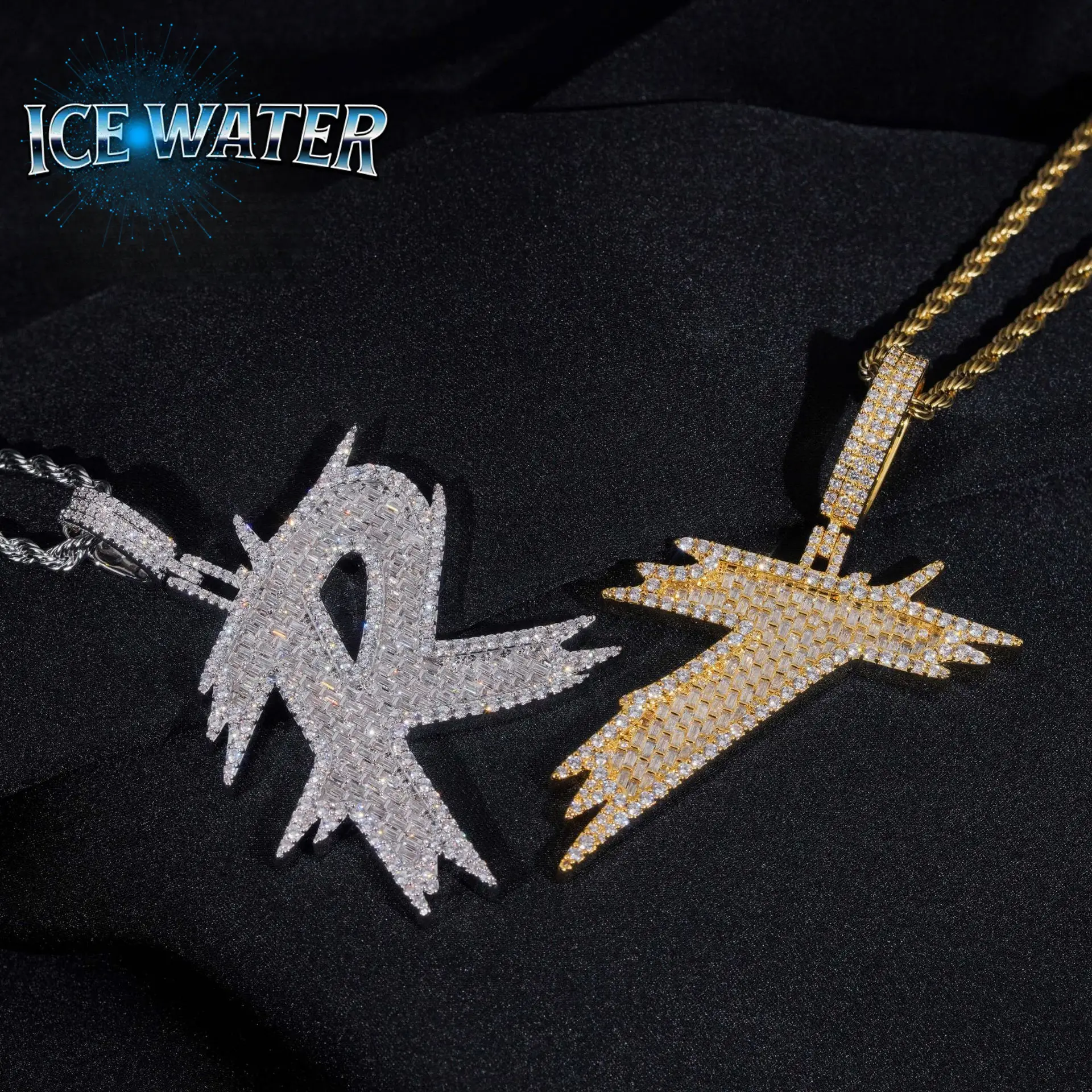 ICE WATER [Buy One Get Free Necklace] Spinelike Letter Alphbet zirconia Pendant For DIY Hip Hop Couple Jewelry Accessories Jewellery Charms