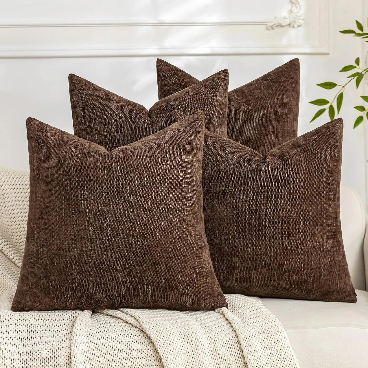 4pcs Soft Textured Solid Color Throw Pillow Covers 18x18 Inch Cozy Decorative Farmhouse Cushion Cover Square Accent Pillow Cases for Bed Couch Sofa Living Room Bedroom (Without pillow insert)