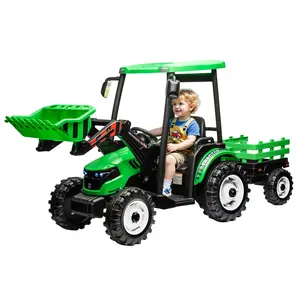 AMERLIFE 24V Ride on Tractor for Kids with Trailer & Front Loader, 3-in-1 Electric Construction Vehicle, Dual Motors, All-Terrain Wheels, LED Lights, Outdoor Gift for Boys Girls Ages 3-8