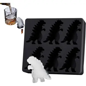 Dinosaur Ice Cube Tray, 6-Cavity Silicone Mold for Fun Shaped Ice – Bigfoot & Monster Ice Cubes for Cocktails, Whiskey, Party Drinks – BPA-Free, Dishwasher Safe, Easy Release (black)