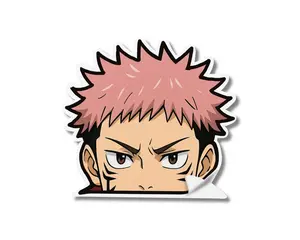 Ita Peeker is based off the character Itadori from the show Jujutsu Kaisen that is about 4.5 inches in width. Weather & Waterproof Sticker that is Hand Drawn