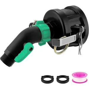 275 330 Gallon IBC Tote Fittings with 45  Hose Elbow Shut Off Valve,  Drain Adapter 2 inch Cam Lock x 3/4 Inch Male GHT for IBC Tote Containers and Garden Hose Fittings