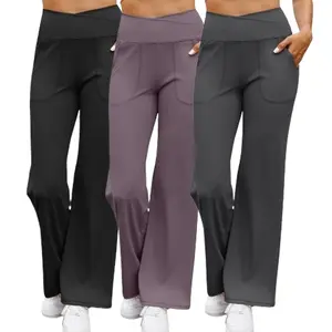 Zeagoo Women's 3 Packs High Waisted Yoga Sweatpants Loose Wide Leg with Pockets Stretch Casual Lounge Pants New Spring 2025 Collection