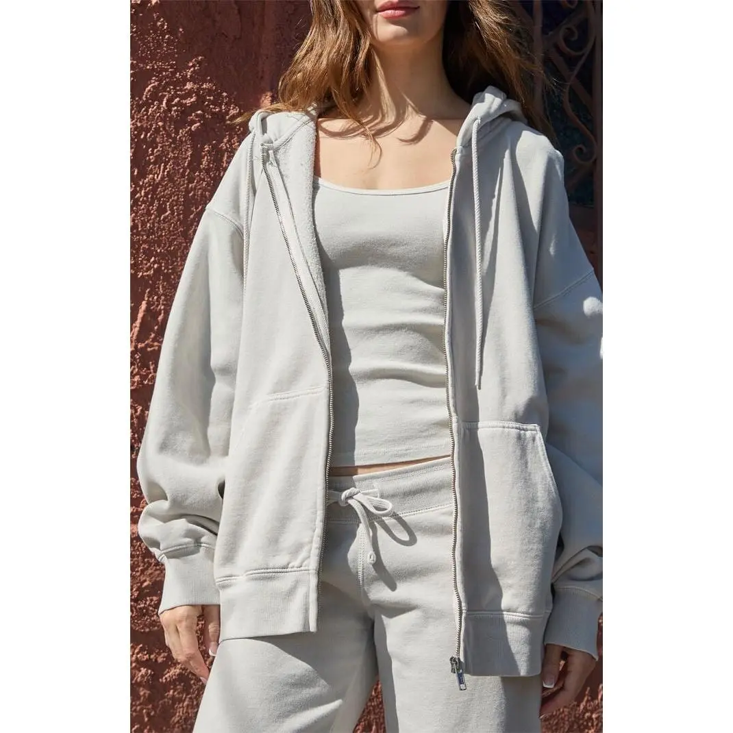 John Galt Women's Cement Christy Zip Up Oversized Hoodie