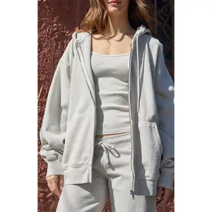 John Galt Women's Cement Christy Zip Up Oversized Hoodie
