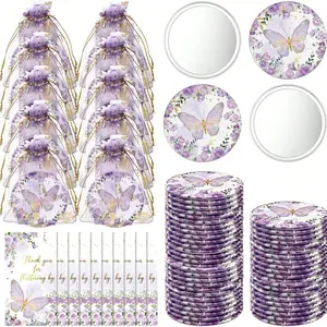 Butterfly Baby Shower Party Favors, Butterfly Compact Pocket Mirrors and Thank You Cards Gifts Bulk for guests Bridal Shower Wedding Gender Reveal Party