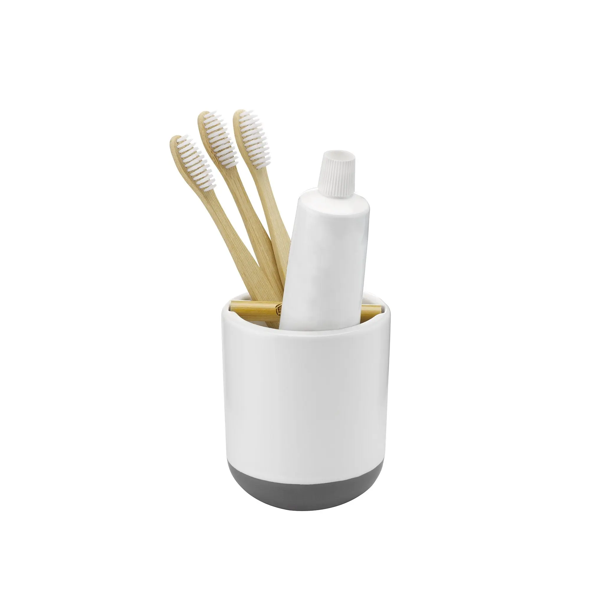 Dry Earth Toothbrush Holder - Bamboo & Ceramic Design, Compact Storage for Toothbrushes