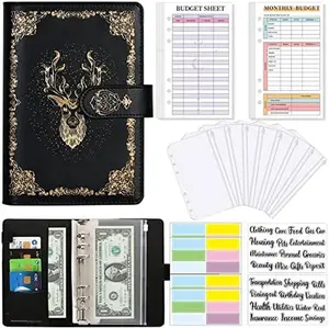 A6 PU Leather Binder, Money Organizer Cash Envelopes Budget Planner with 8 Zipper Cash Envelopes, 24 Expense Budget Sheets & 6 Stickers for Budgeting, Saving Money