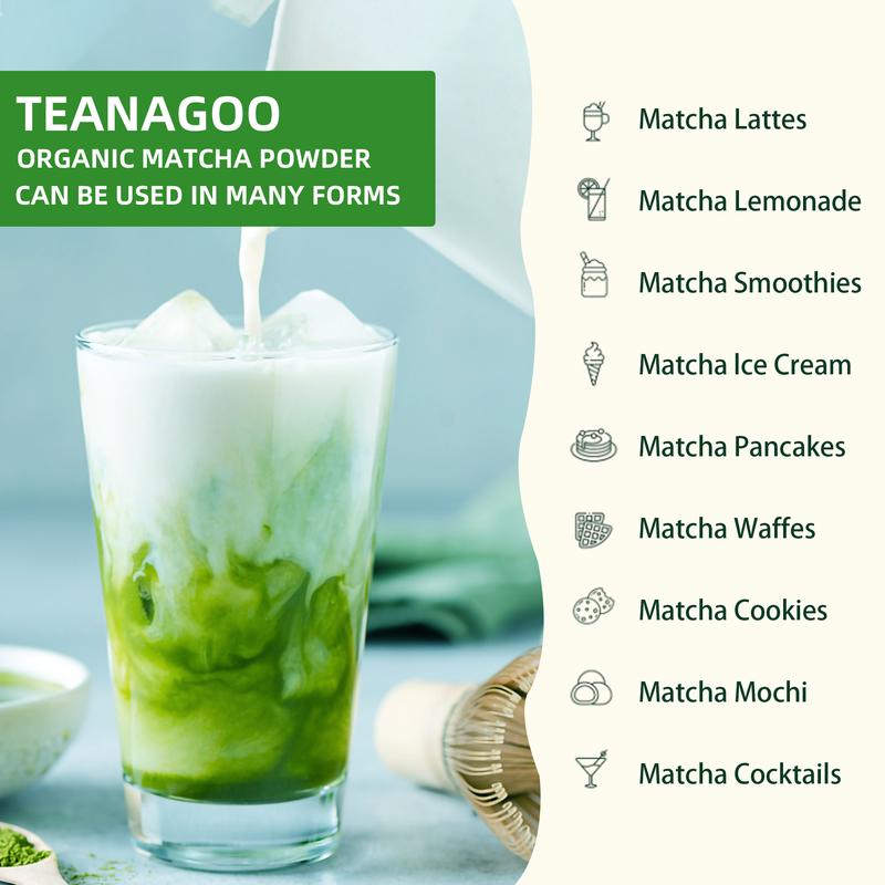 TEANAGOO Ceremonial Grade Matcha Powder Premium First-Harvest USDA Organic Unsweetened No Additives for Latte Daily Beverage or Traditional Tea Ceremony Multiple  Healthy