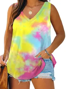 ROSRISS [1XL-5XL] Womens Plus Size Tank Tops Summer V Neck Shirts Casual Sleeveless Loose Fit Tees Tunic KPS5031 Floral Solid