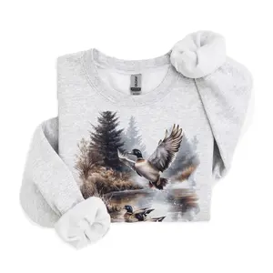Retro Mallard Ducks Fall Pond Scene Sweatshirt - 90s Waterfowl Duck Forest Nature Pullover Cotton