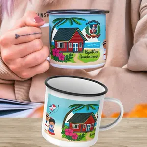 Country-style Coffee Cup with Dominican Republic Design 001 Featuring Vibrant House and Floral Artwork