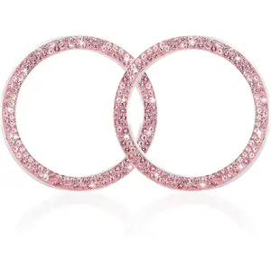 WINKA 2pcs Bling Car Engine Start Button Cover Diamond Crystal Push Start Stop Button Ring Sparkly Bling Ignition Button Cover Rhinestone Keyless Ignition Ring Universal Car Accessories (Pink)