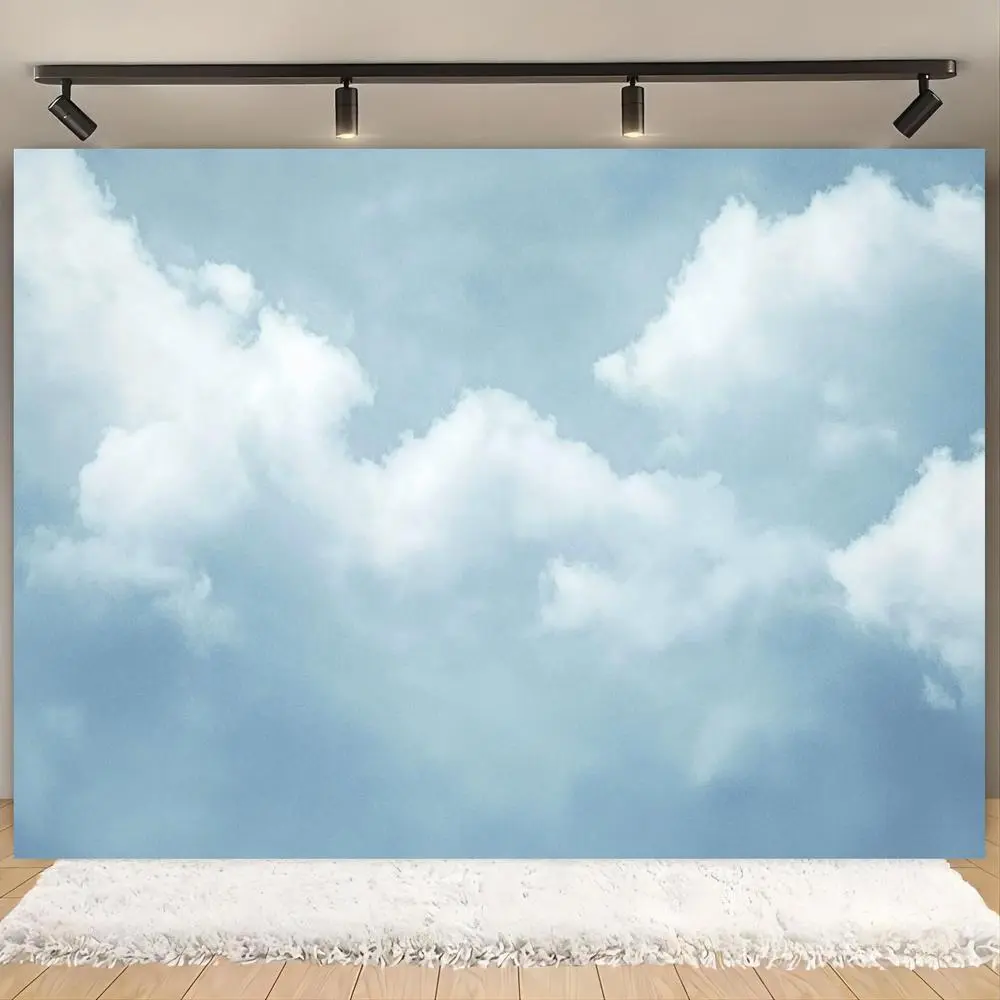 1PC High-Definition Reusable Polyester 2D Flat Dreamy Blue Sky White Clouds Backdrop Banner, Fresh Natural Style for Birthday Photography, Party Decoration