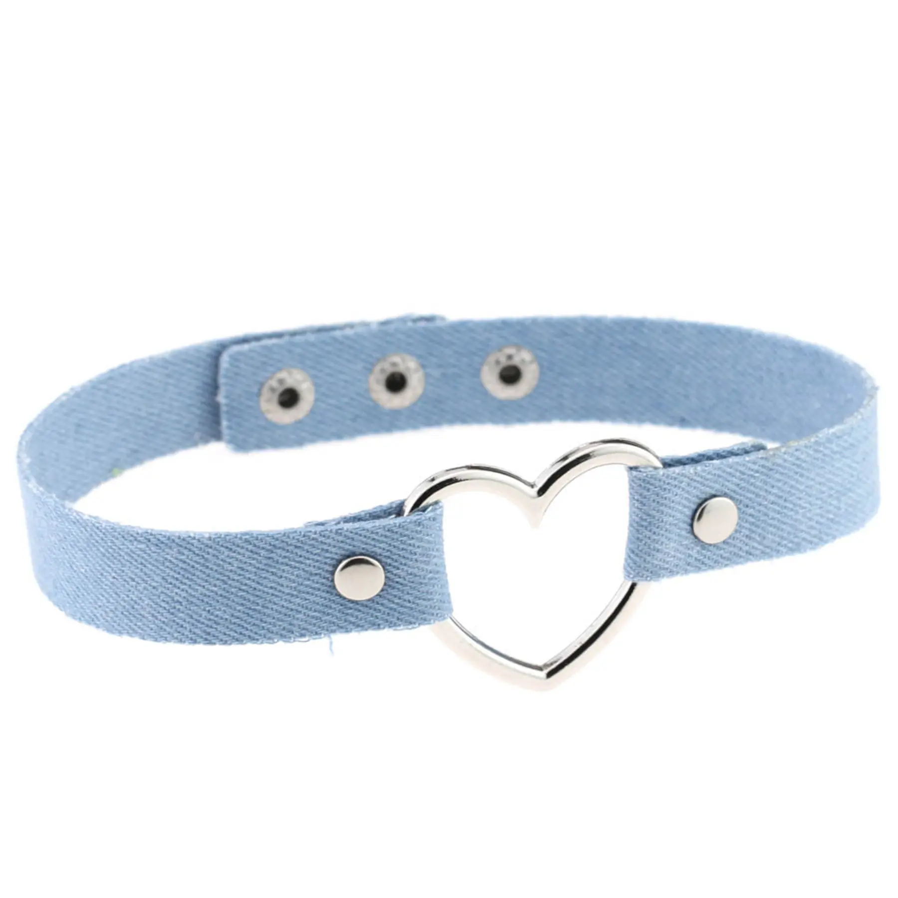 OIDEA Washed Denim Choker Necklace for Women, Retro 90s Jewelry with a Heart Charm, Adjustable Collar, Fun Gift for Teen Girls, Accessories For Women, Bffs, Polished Alloy, 15.35 In, 39Cm, 0.67 In Width, Birthday, Casual, Comfortable Fit, Daughters