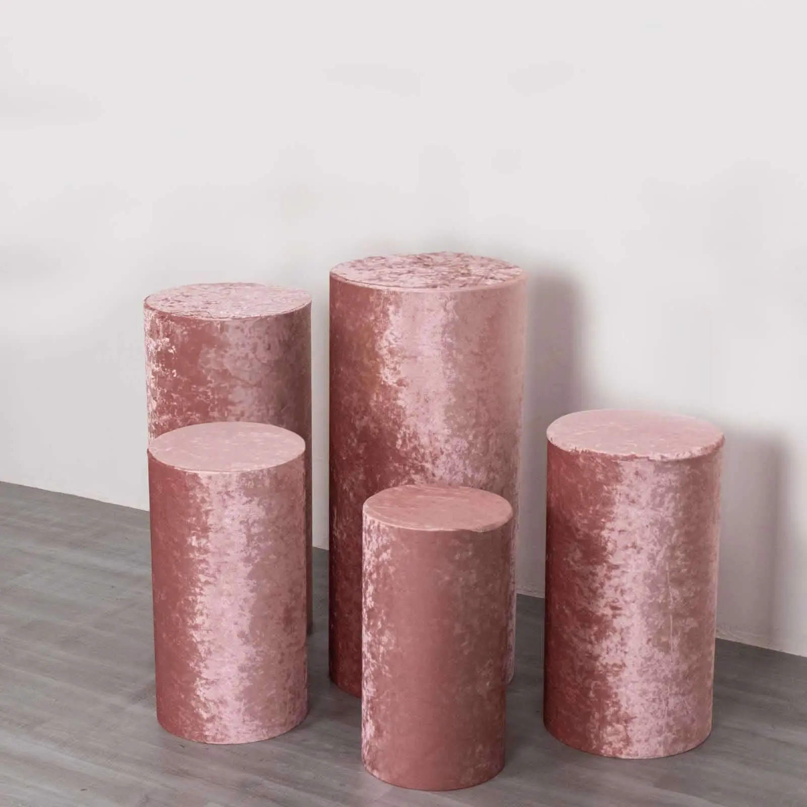 5-Pack Dusty Rose Crushed Velvet Cylinder Pedestal Stand Dustproof Covers, Premium Pillar Prop Replacement Covers for Home Supplies, Dustproof Cover, Replacement Cover