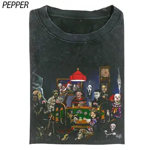 Vintage Scary Movie Monsters Villains Poker Game Graphic Tee - Poker Night - Movie Shirt - Gifts For Him - 90s Cartoons - halloween Shirt - Unisex Meme Cringe Funny Shirt for All Seasons