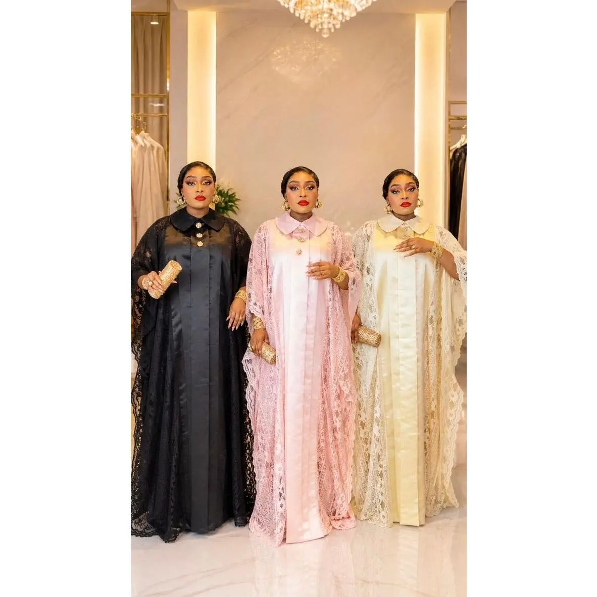 Dressy Black Lace Kaftan Maxi Dress African Party Bubu Gown Wedding Guest Formal Evening Outfit Mother of The Bride Plus Size