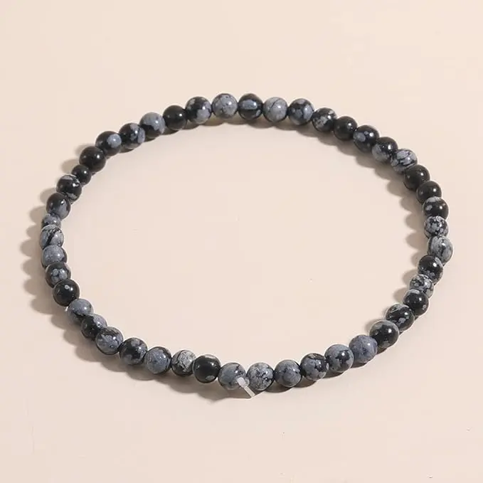 Natural Snowflake Obsidian 4mm Healing Bracelet Beads Stretch Men Women Grounding Bracelet Healing Chakra Gemstone Beaded