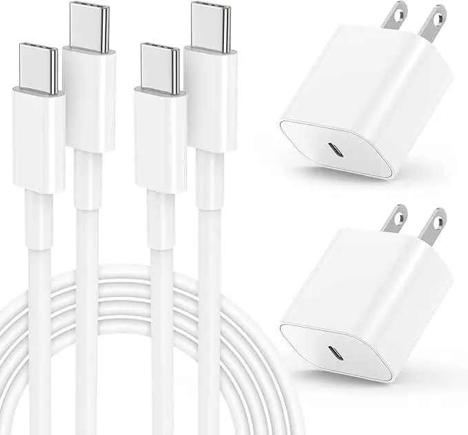 6FT 2-Pack USB-C Charging Kit 2-pcs 20W Super Fast Cellphone Wall Charger Blocks + 2-pcs 6FT USB-C to USB-C Cables for iPhone 17/16/15 Pro Max, Electronic Mobile Devices, 2 Pcs 6ft for IP 17/16/15