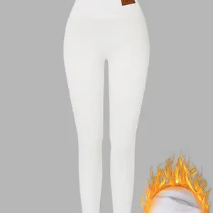 Women's High Waist Fleece Lined Pencil Pants, Thickened Elastic Slimming Warm Leggings, Outdoor Sports Thermal Underwear