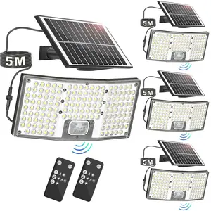 2/4 Pcs Solar Outdoor Lights Motion Sensor, 292 LED Solar Flood Lights with Remote, 4000LM Dusk to Dawn Security Lights Separate Panel, 3 Modes/IP65/16.4FT Cable Outside Lighting for Yard Garage