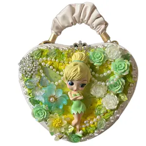 Not Just Your Ordinary Bag It's An Art Piece with Floral Design and Character Figure Decorative Accessory Featuring Tinkerbell and Green Flowers