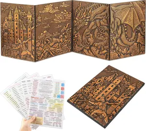 DND Dungeon Master Screen Faux Leather EmbossedDragon & Mimic, Four-Panel with Pockets DM Screen forDungeons and Dragon, Pathfinder, D&D