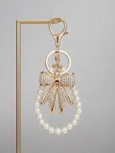 Women's Bow Keychain Rhinestone Imitation Pearl Chain Shiny Wallet Charm Bag Handbag Accessories Elegant Design Keychain Bag Pendant Trendy Cute Keychain Bling Bling Keychains