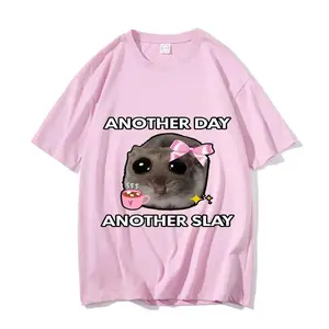 Sad Hamster Another Day Slay Funny T-shirt Casual Cotton Kawaii Tshirt Men Graphic Printing Tops Unisex Fashion Short Sleeve Tee, meme shirts, vintage clothing