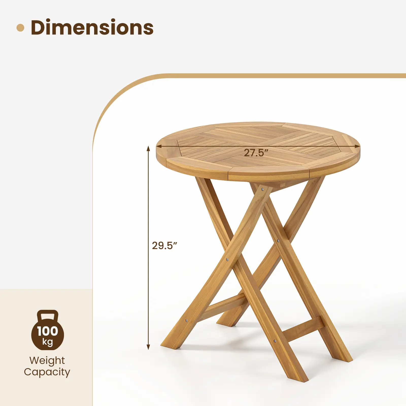 COSTWAY - Patio Teak Wood Dining Table with Slatted Tabletop and Sturdy X-Shaped Frame