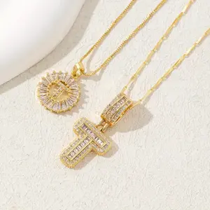 Initial Pendant Necklace for Men Womens,  Plated Square Letter Capital Necklace Alphabets from A-Z Figaro Chain Necklace
