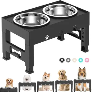 Elevated Dog Bowls 5 Height Adjustable with 2 Stainless Steel Dog Food Bowls Stand Non-Slip No Spill Dog Dish Raised Dog Bowl Adjusts to 3.1”, 9”, 10”, 11”, 12” for Small Medium Large Dogs